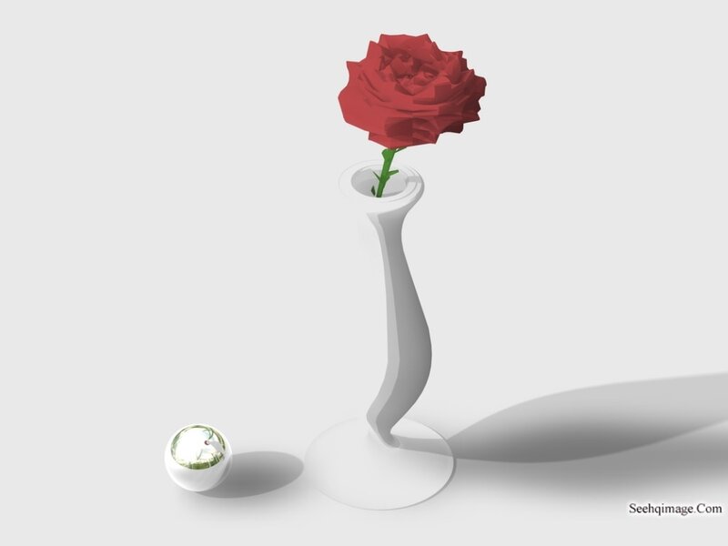 Red Rose in Vase — White