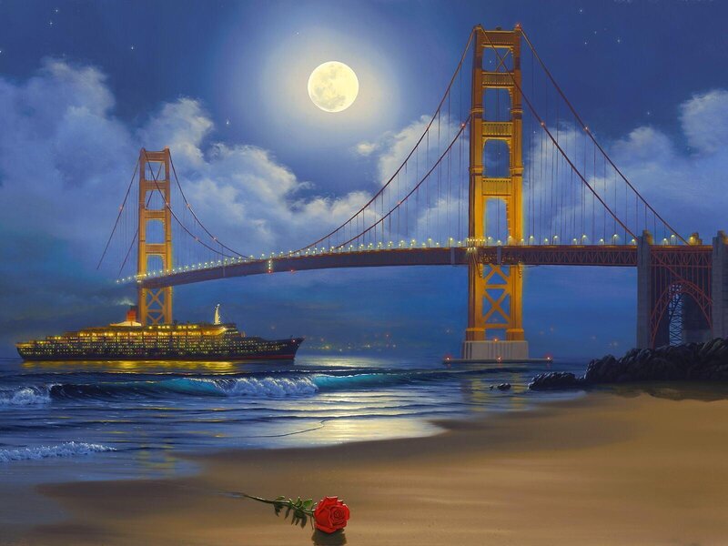 Red Rose on Beach — Blue, Serene