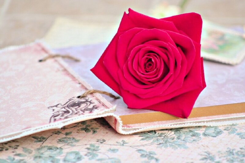 Red Rose on Book — Calm, Photograph, Tablecloth