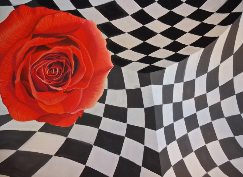 Red Rose on Checkered Floor