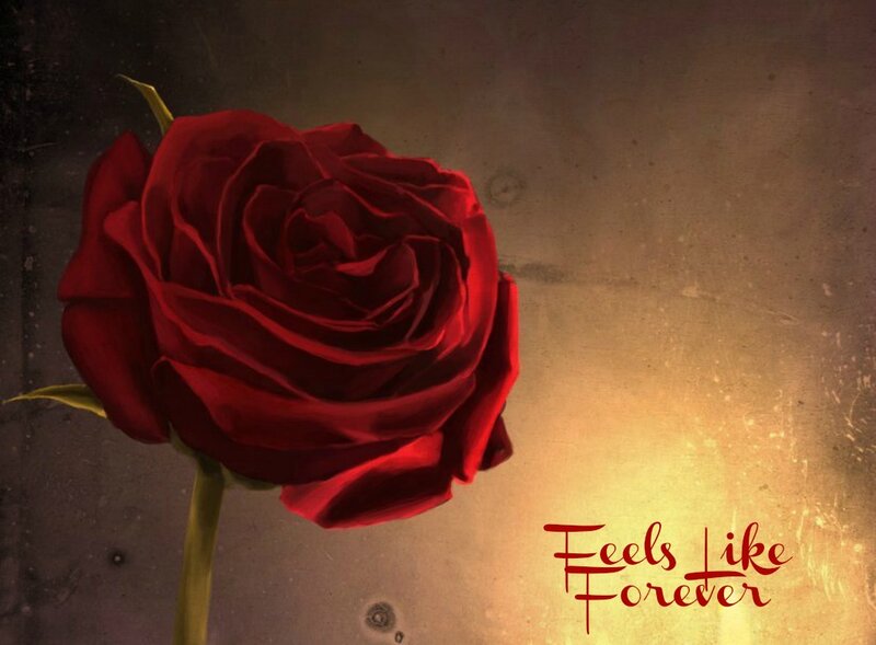 Red Rose on Dark Background — Dramatic, Digital Art, Stem, Leaf