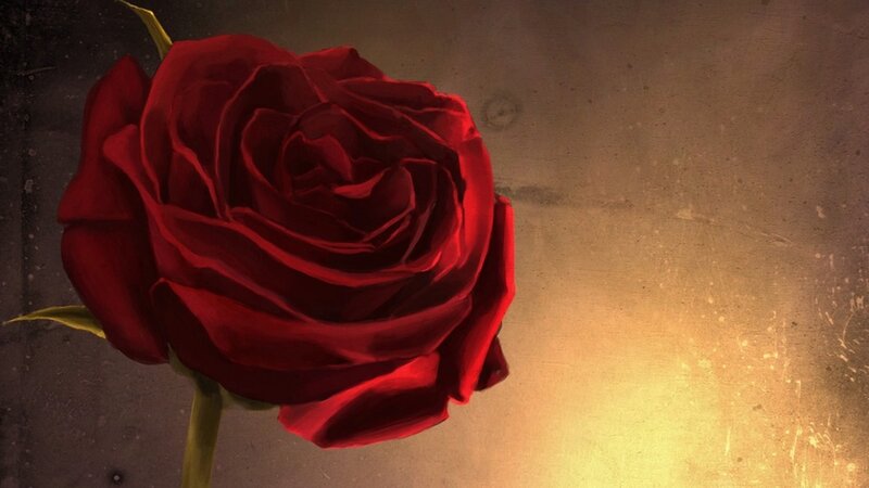 Red Rose on Dark Background — Dramatic, Digital Art, Stem
