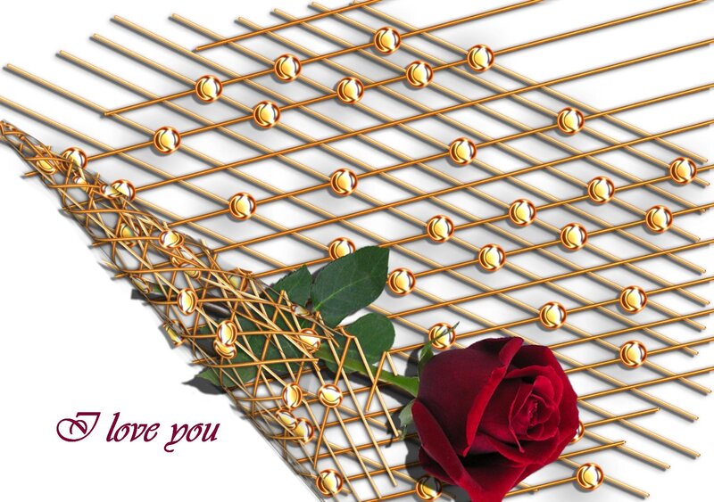 Red Rose on Gold Grid