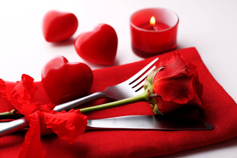 Red Rose on Napkin — Romantic, Photograph, Heart-shaped Objects