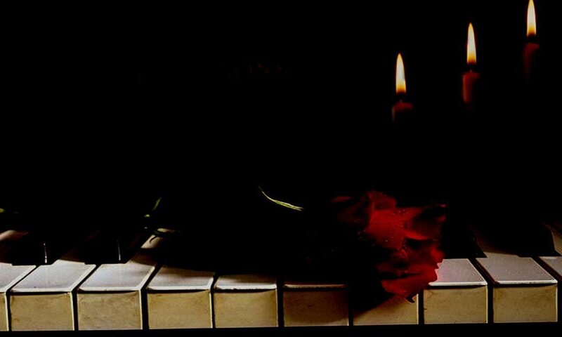 Red Rose on Piano Keys — Black, Dramatic, Night