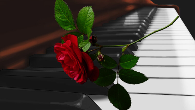 Red Rose on Piano Keys — Dramatic, Digital Art