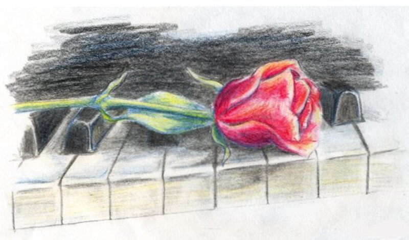 Red Rose on Piano Keys — Melancholic