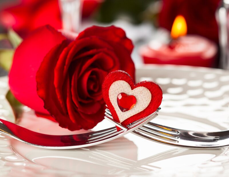 Red Rose on Plate — Romantic, Night, Photograph, Heart Decoration