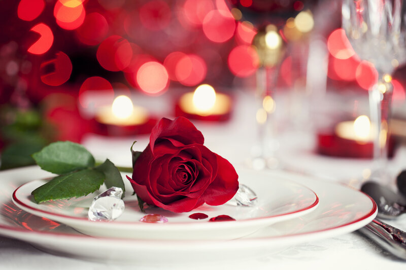 Red Rose on Plate — Romantic, Night, Photograph
