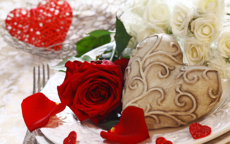 Red Rose on Plate — Romantic, Photograph, Heart