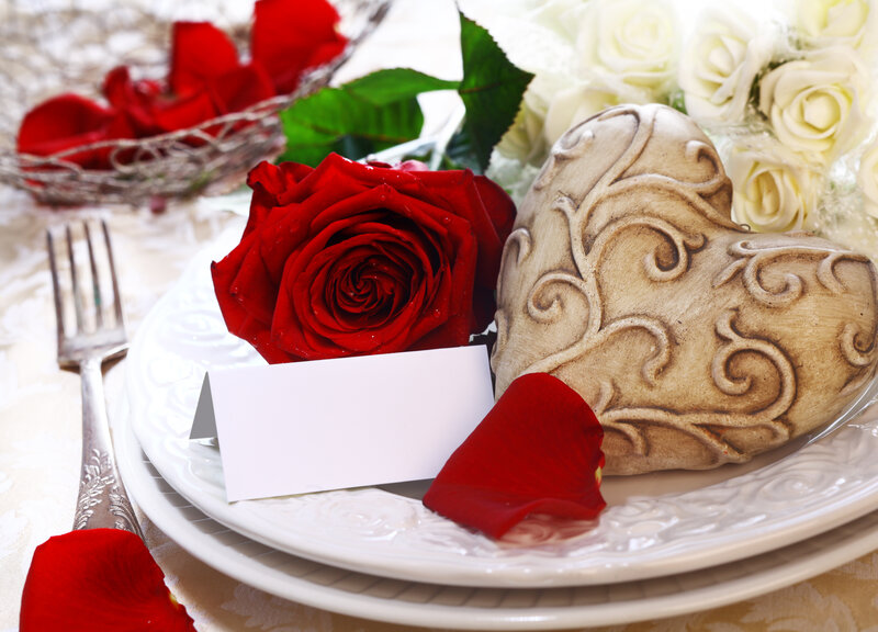 Red Rose on Plate — Romantic, Photograph, White Roses