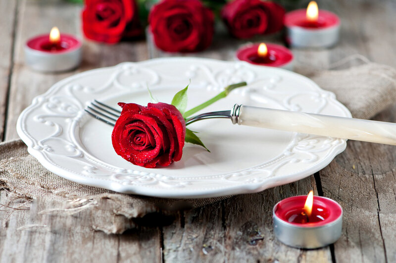 Red Rose on Plate — White