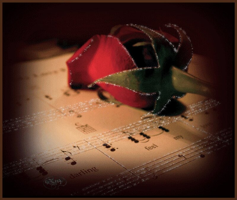 Red Rose on Sheet Music — Romantic, Night