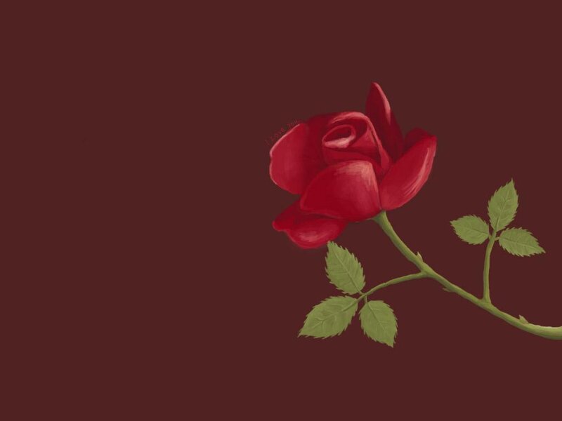 Red Rose on Stem — Calm, Digital Art