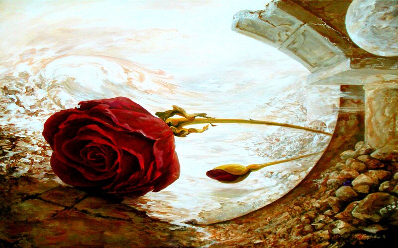 Red Rose on Stone — Dramatic