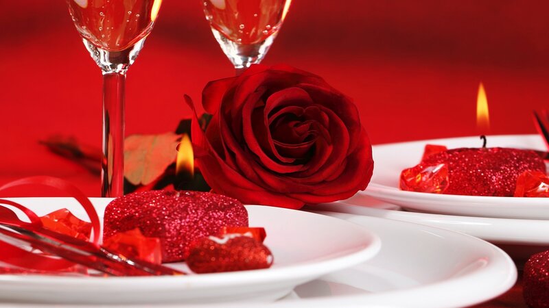 Red Rose on Table — Romantic, Night, Photograph
