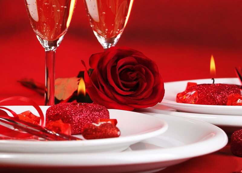 Red Rose on Table — Romantic, Night