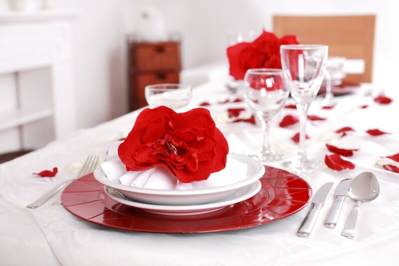 Red Rose on Table Setting — White