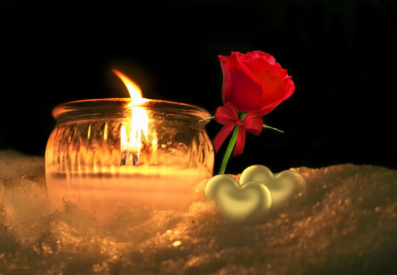 Red Rose with Candle — Romantic