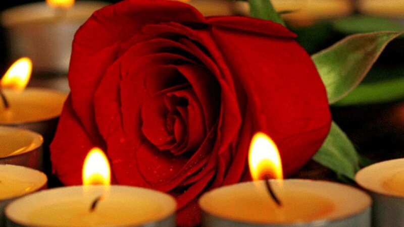 Red Rose with Candles — Calm, Night