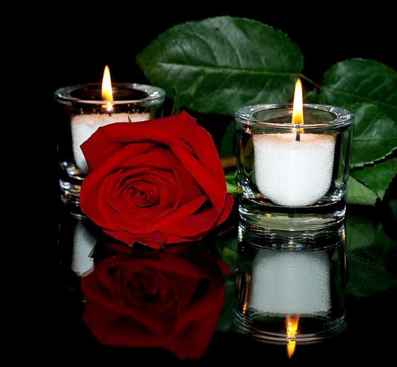 Red Rose with Candles — Dramatic, Night, Photograph