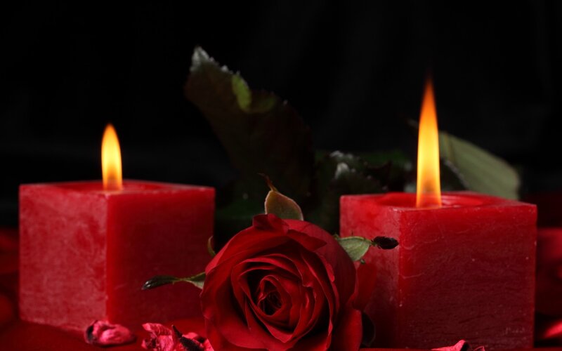 Red Rose with Candles — Dramatic, Night