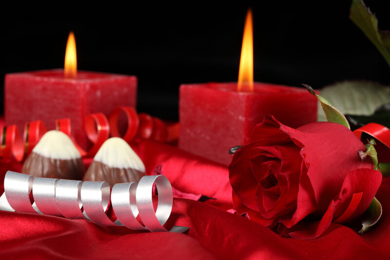 Red Rose with Candles — Romantic, Night, Photograph, Chocolates