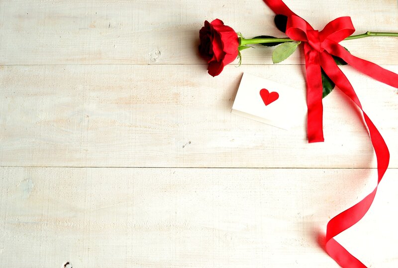 Red Rose with Card — Romantic, Photograph, Ribbon