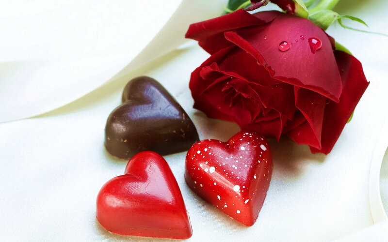 Red Rose with Chocolate Hearts — Romantic