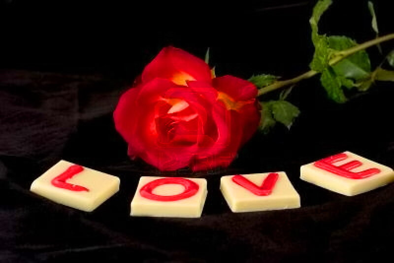 Red Rose with Chocolate Letters
