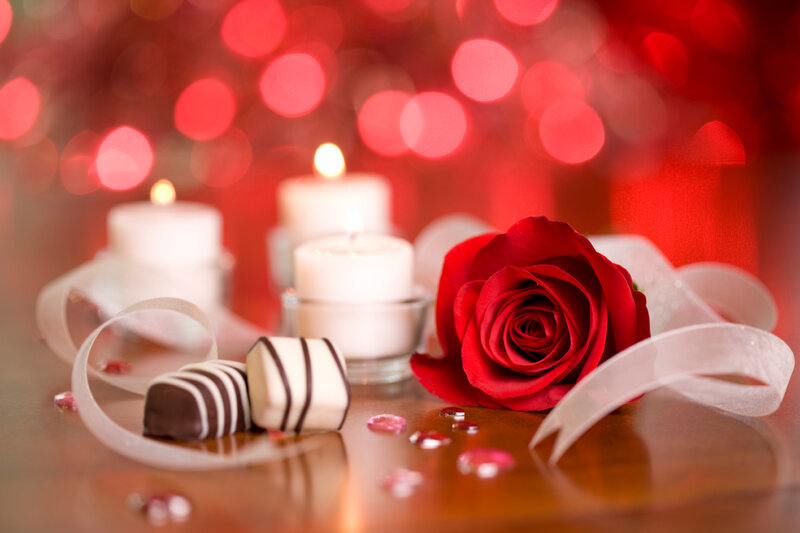 Red Rose with Chocolates — Romantic, Night, Photograph, Candles