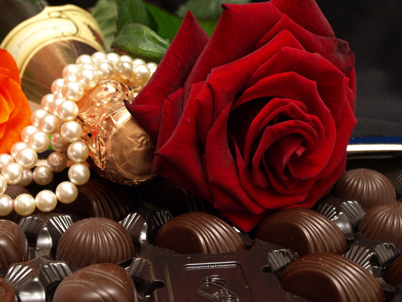 Red Rose with Chocolates — Romantic, Photograph