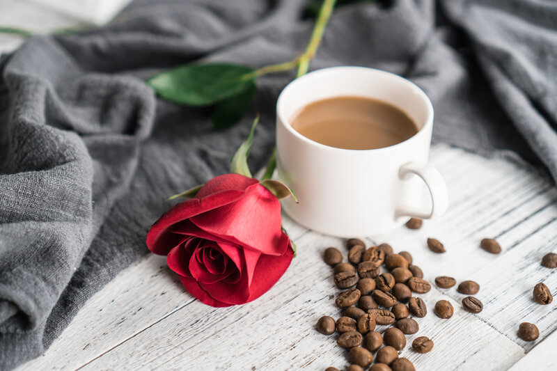 Red Rose with Coffee Cup — White