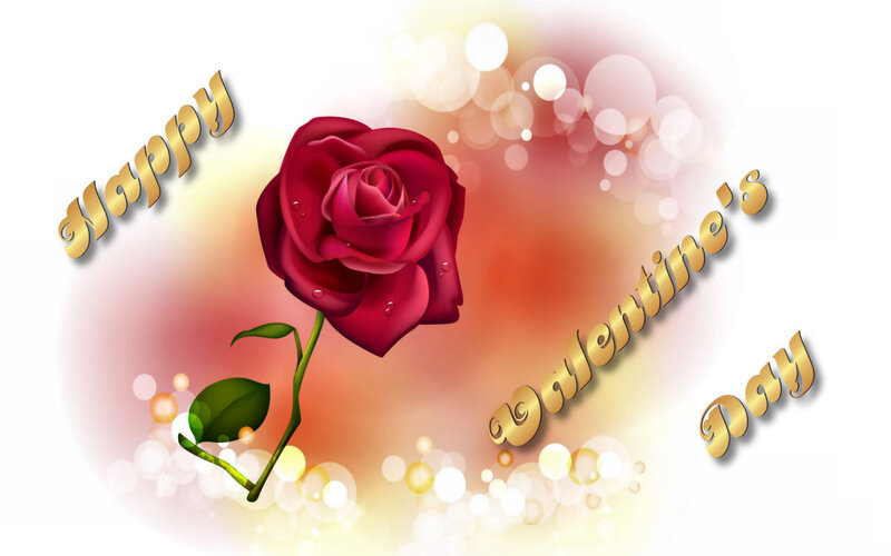 Red Rose with Dewdrops — Romantic, Digital Art