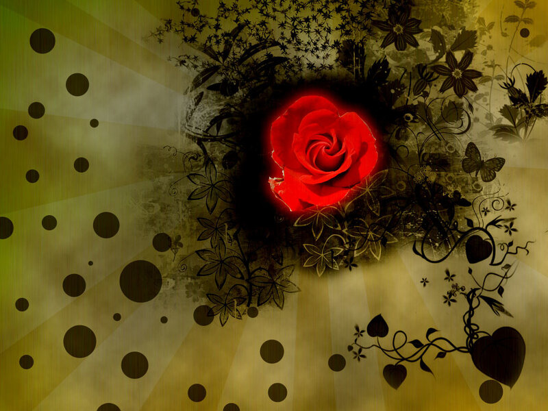 Red Rose with Floral Patterns — Dramatic