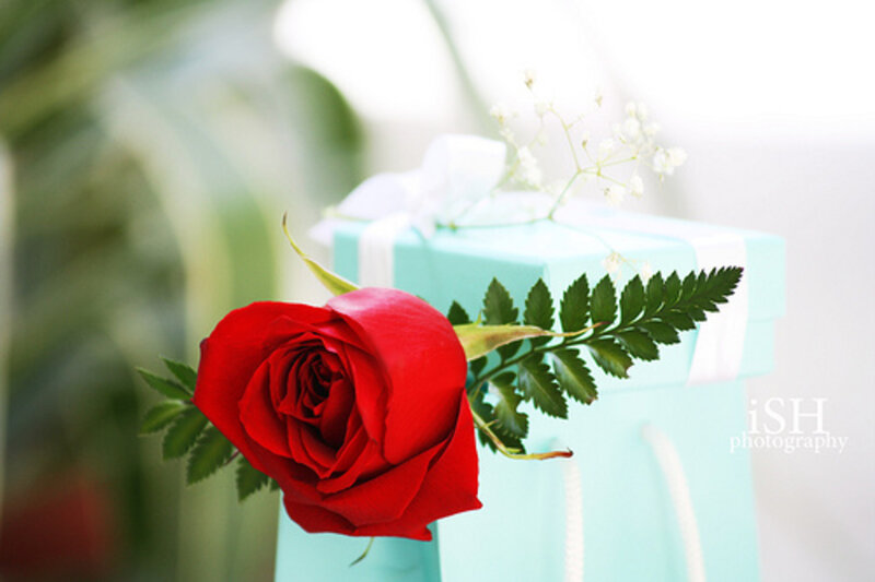 Red Rose with Gift Box — Romantic, Photograph, Gift Box, Baby's Breath