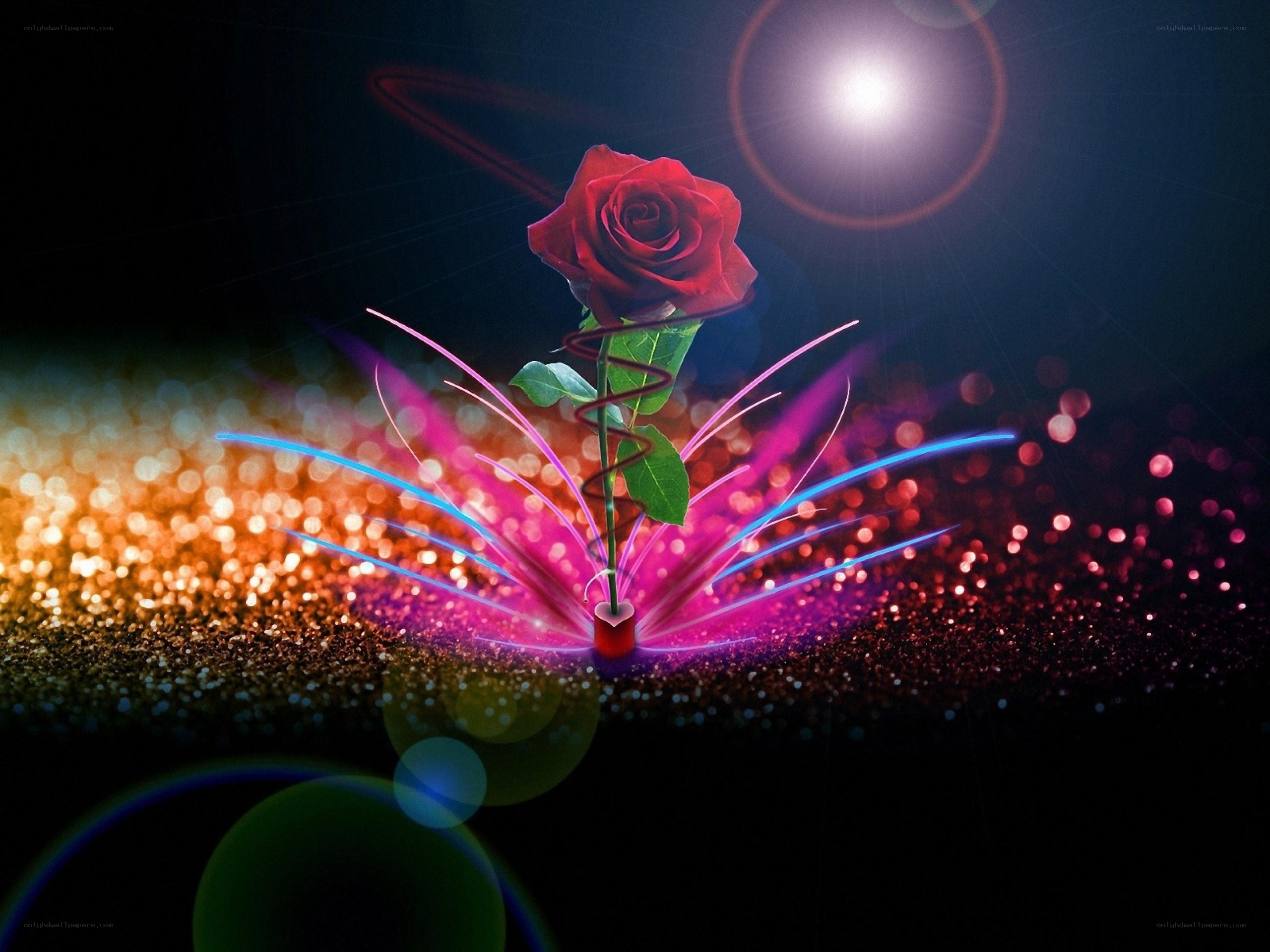 Red rose with glowing sparkles
