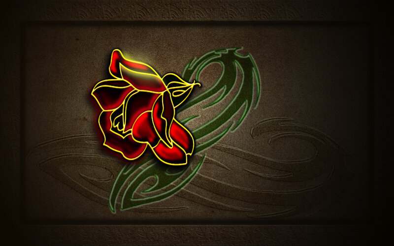 Red Rose with Green Leaf — Dramatic, Digital Art