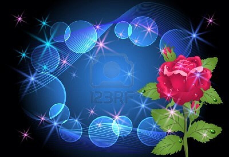 Red Rose with Green Leaves — Blue