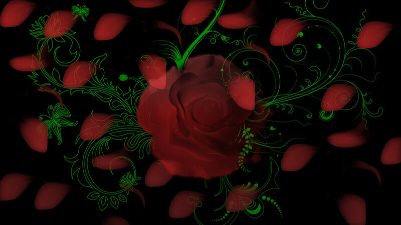 Red Rose with Green Vines