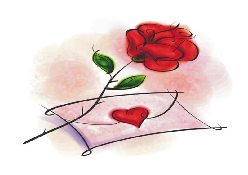 Red rose with heart illustration