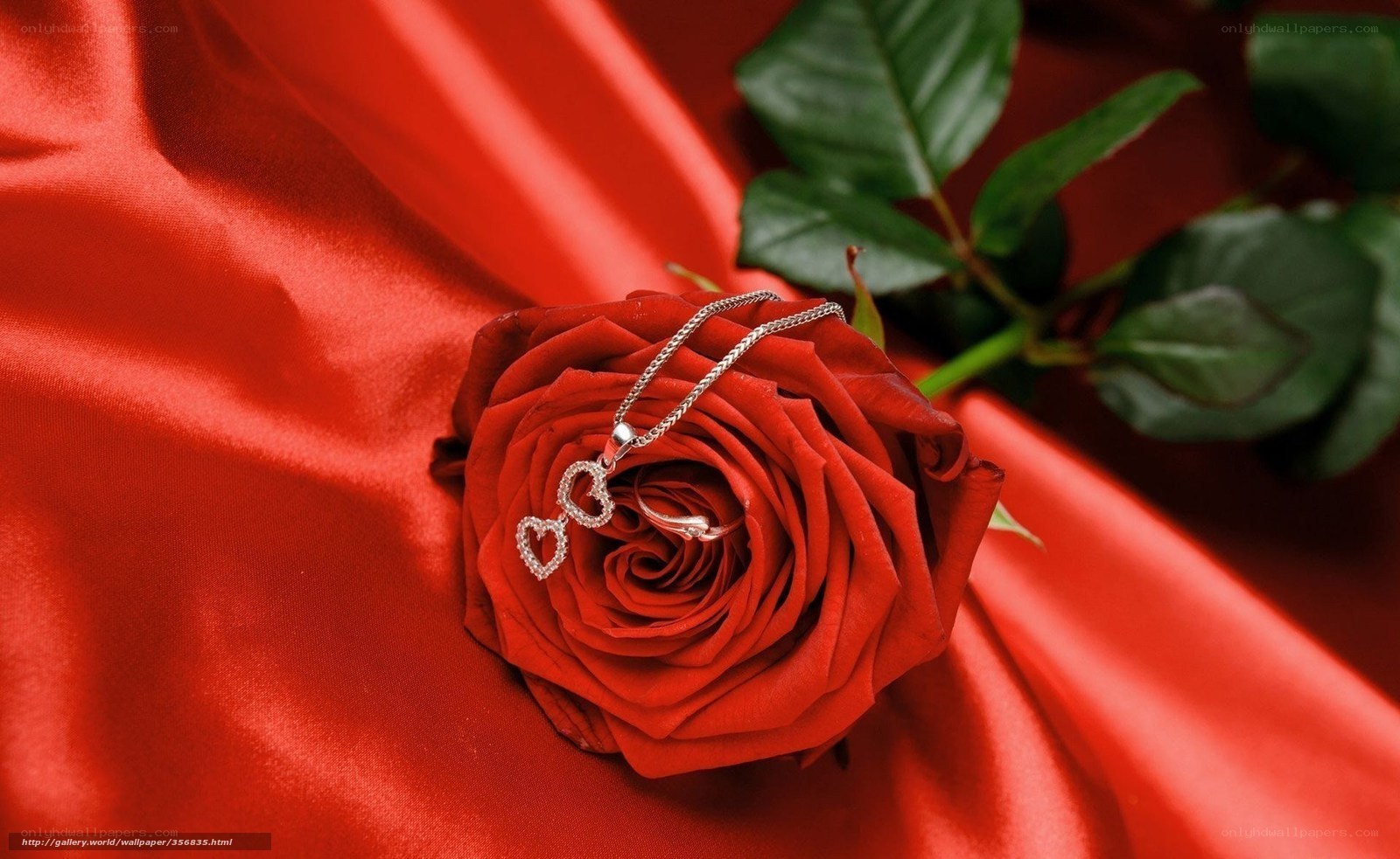 Red rose with heart necklace