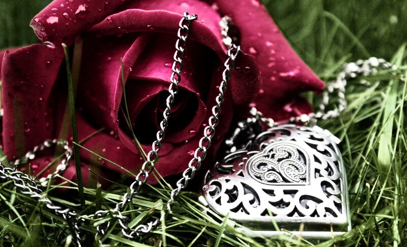 Red Rose with Heart Pendant