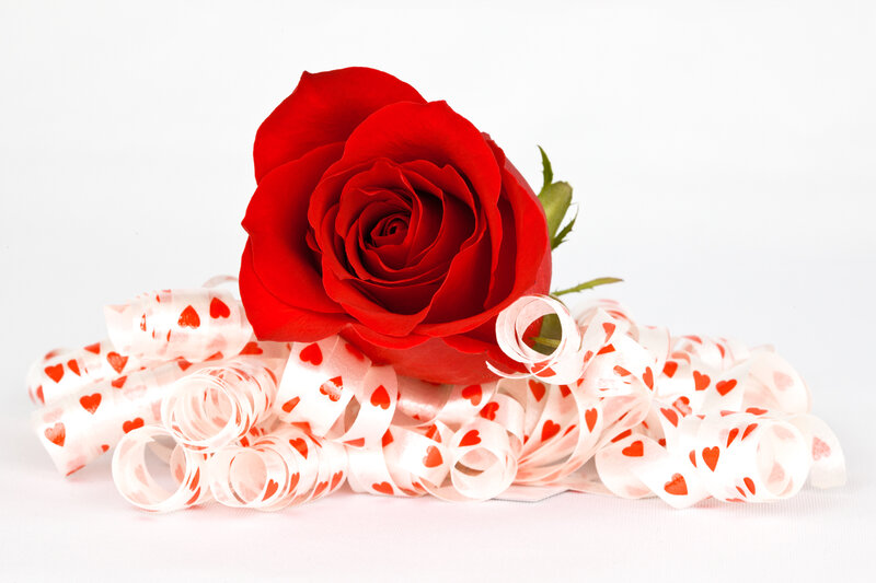 Red Rose with Heart Ribbon