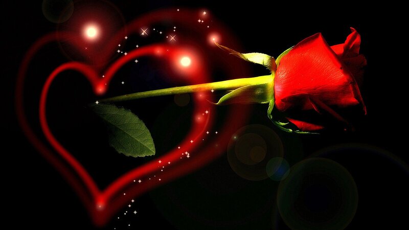 Red Rose with Heart — Romantic, Night, Digital Art