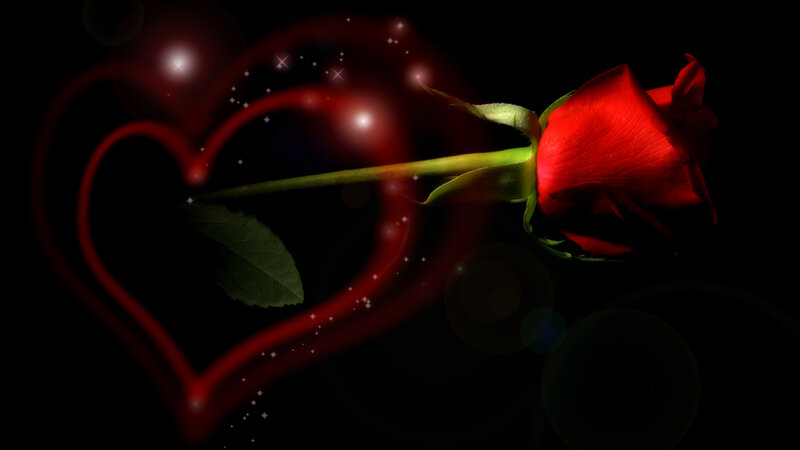Red rose with heart symbol