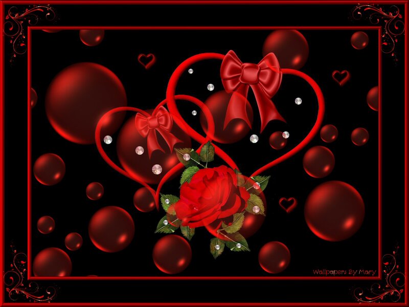 Red Rose with Hearts — Black