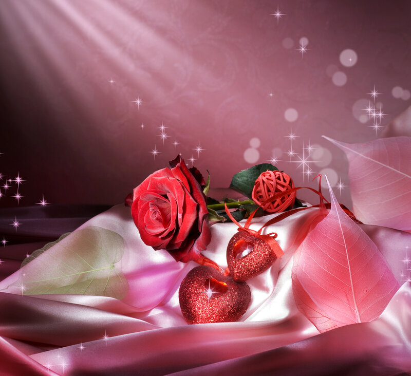 Red Rose with Hearts — Pink