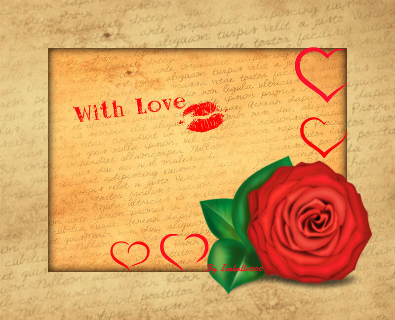 Red Rose with Hearts — Romantic, Digital Art, Lips