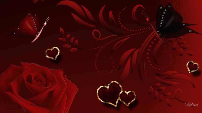 Red Rose with Hearts — Romantic, Digital Art